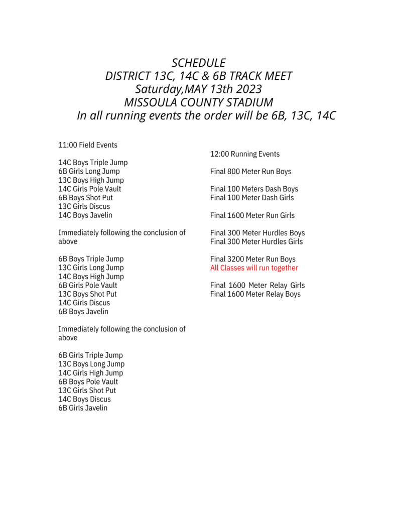 Track Meet Schedule